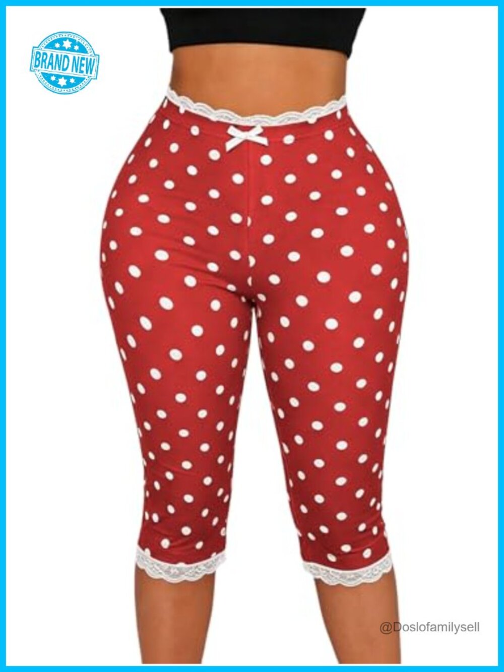 Women's Polka Dots Capris Lace Trim Skinny Yoga Leggings